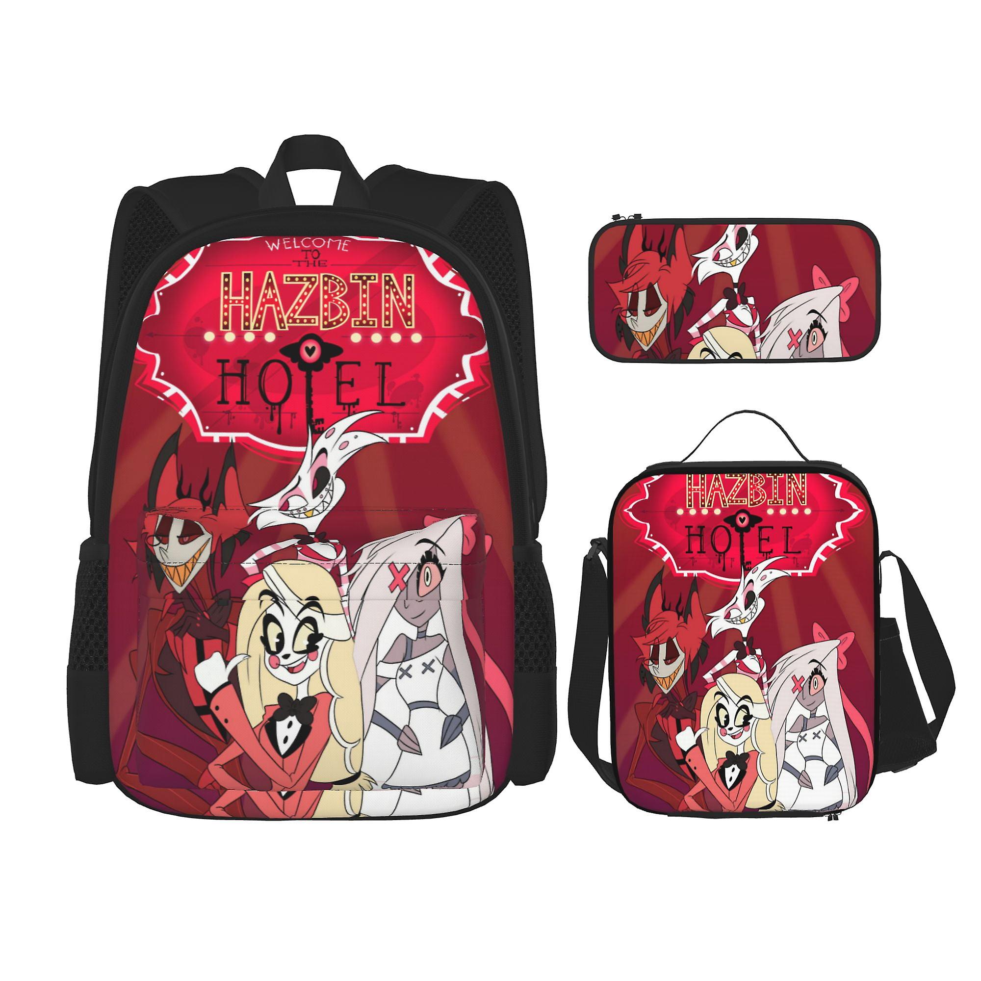 Hazbin Hotel Backpack Set, 3 Pcs Backpack Pencil Case Lunch Bag Casual Backpack Combo Unisex