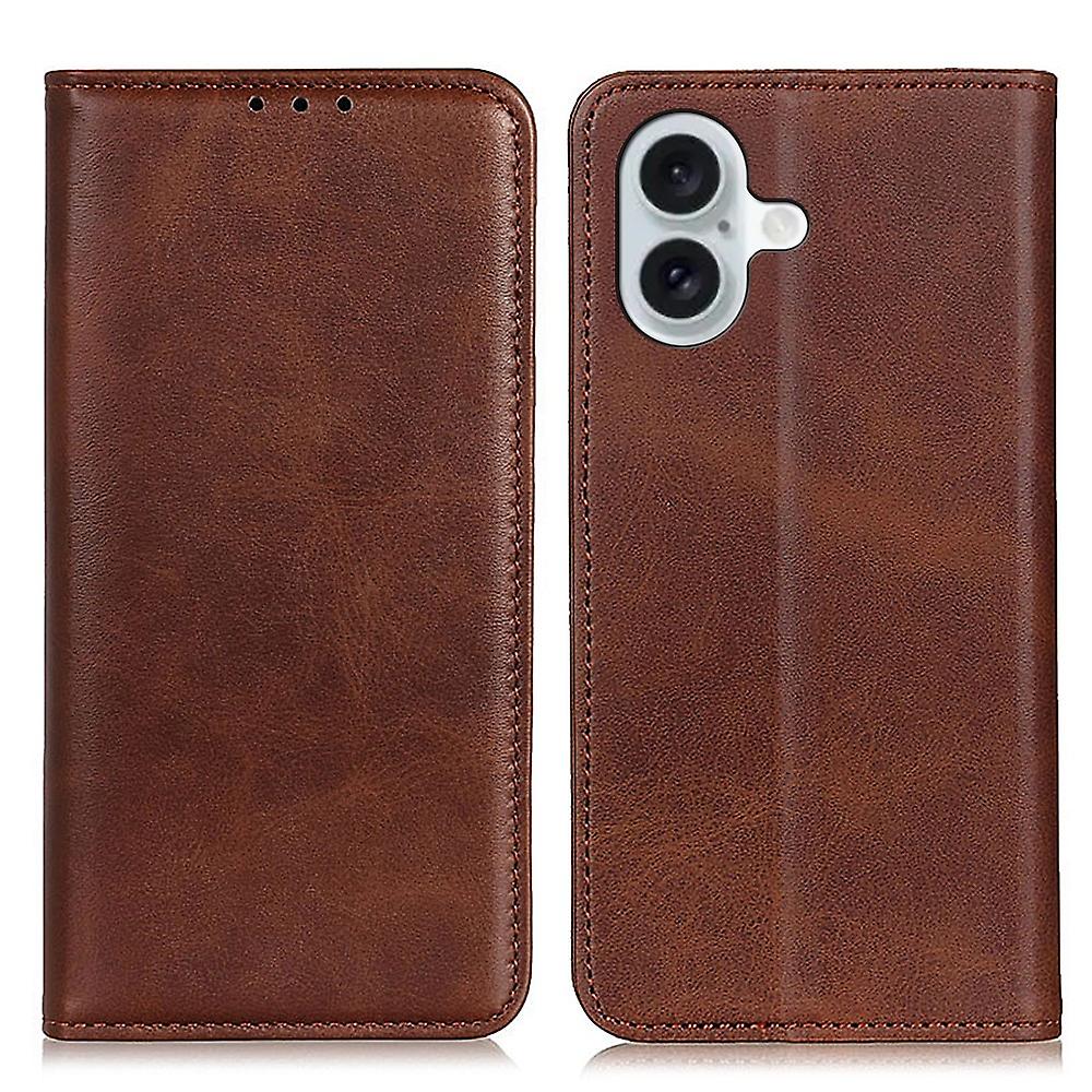 For iPhone 16 Plus Case Wallet Stand Split Leather Phone Cover Auto Magnetic Closed - Coffee