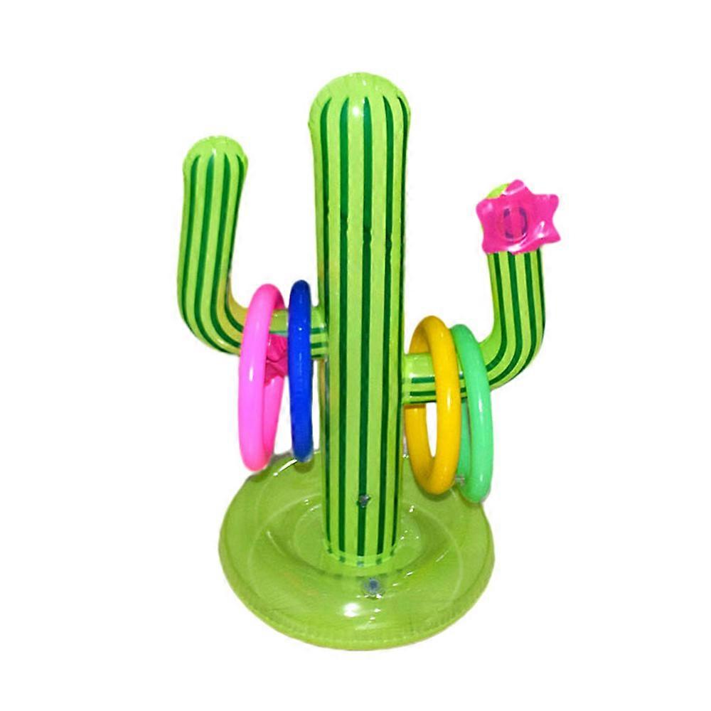 Inflatable Cactus Ring Toss Game Set Target Toss Floating Swimming Ring Toss Includes Inflatable Cactus,4 Color Rings