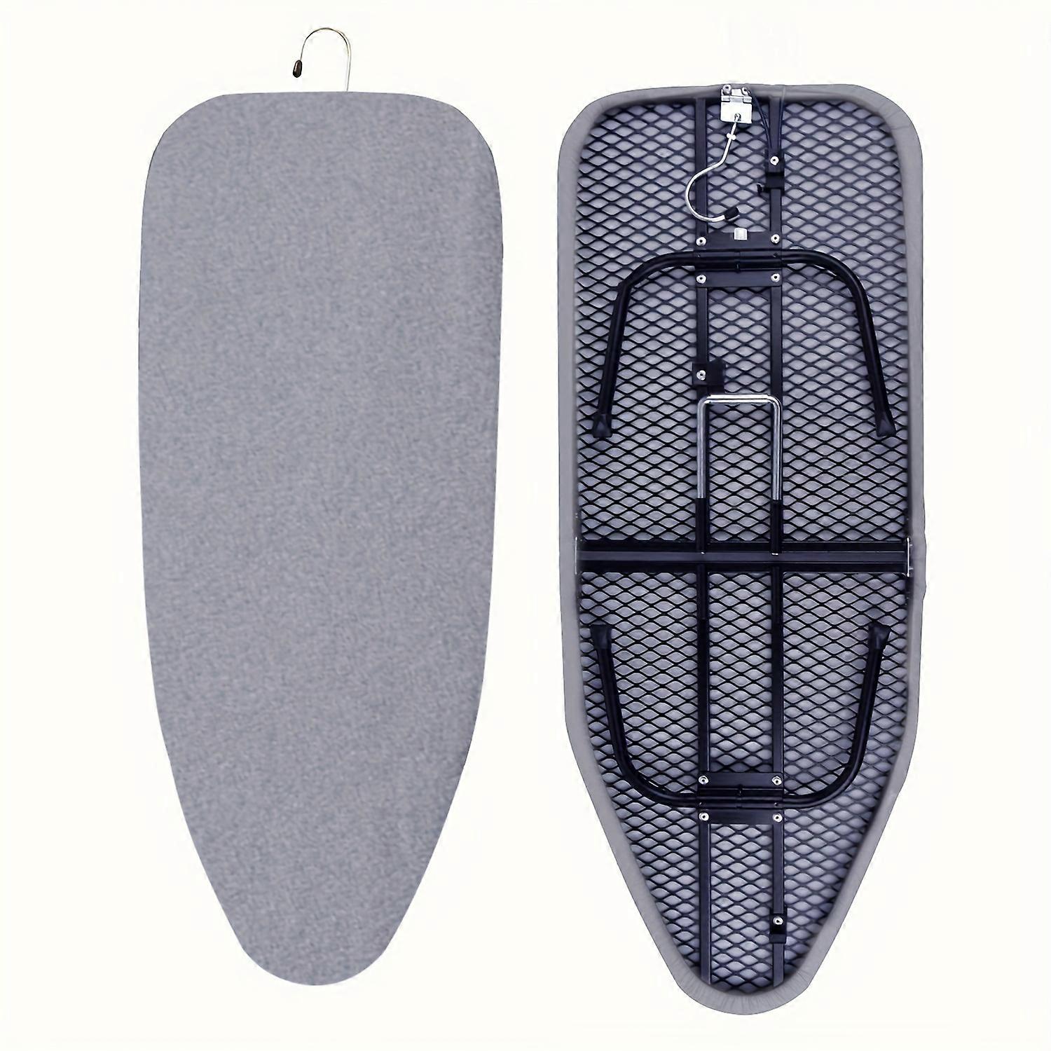 Compact folding ironing board with hook, carbon steel, strong load-bearing capacity, wide ironing surface, high temperature resistant cover, light wei
