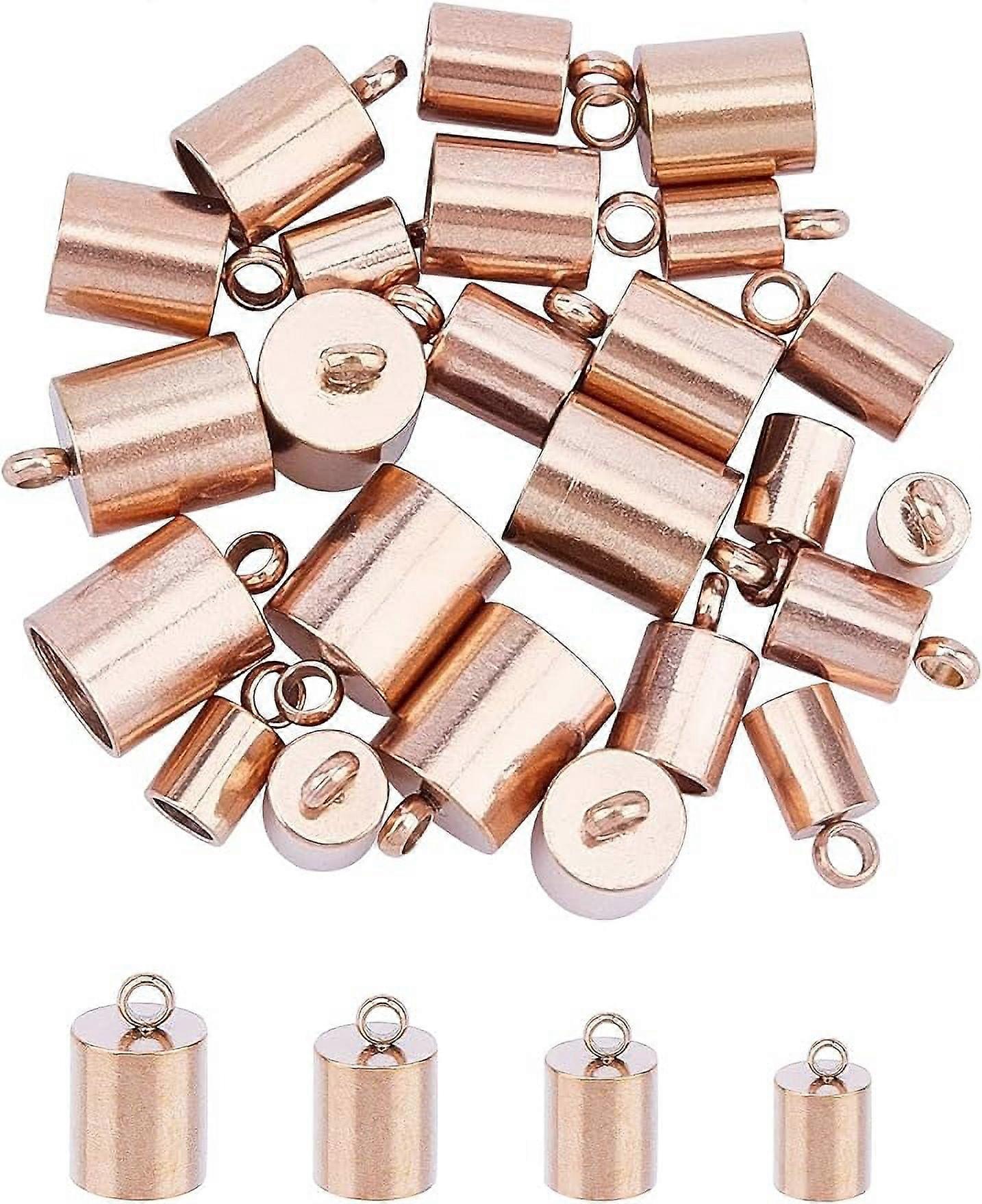 About 24pcs 4 Sizes 3/4/5/6mm Inner Dia Column Cord End Rose Gold End Caps Stainless Steel Cord Caps Leather Cord Ends Terminators End Tip Bead Caps f