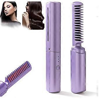 Rechargeable Mini Hair Straightener, Electric Straightening Comb, Ionic Hair Straightener Brush With 3 Heat, Portable Travel Mini Straightener
