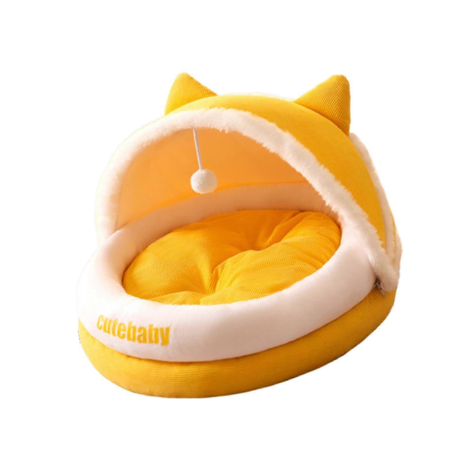 Niche semi-fermée pour chat, niche d'intérieur pour chiot, chaton, jaune, taille M