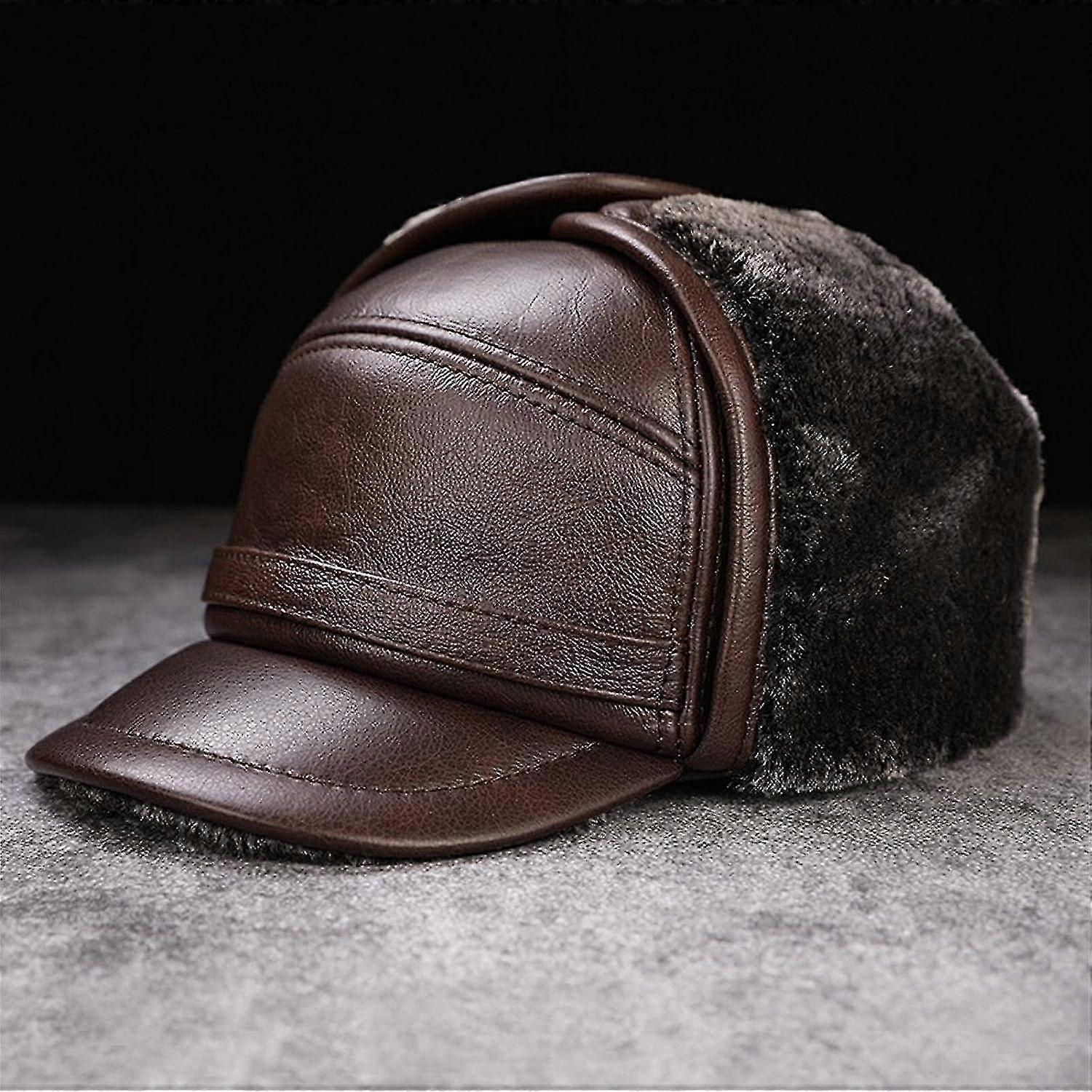 Cap Of Lei Feng In The Elderly Thick Warm Hat Elderly Hat Old Man Hat (color : Brown, Size : Xxl)