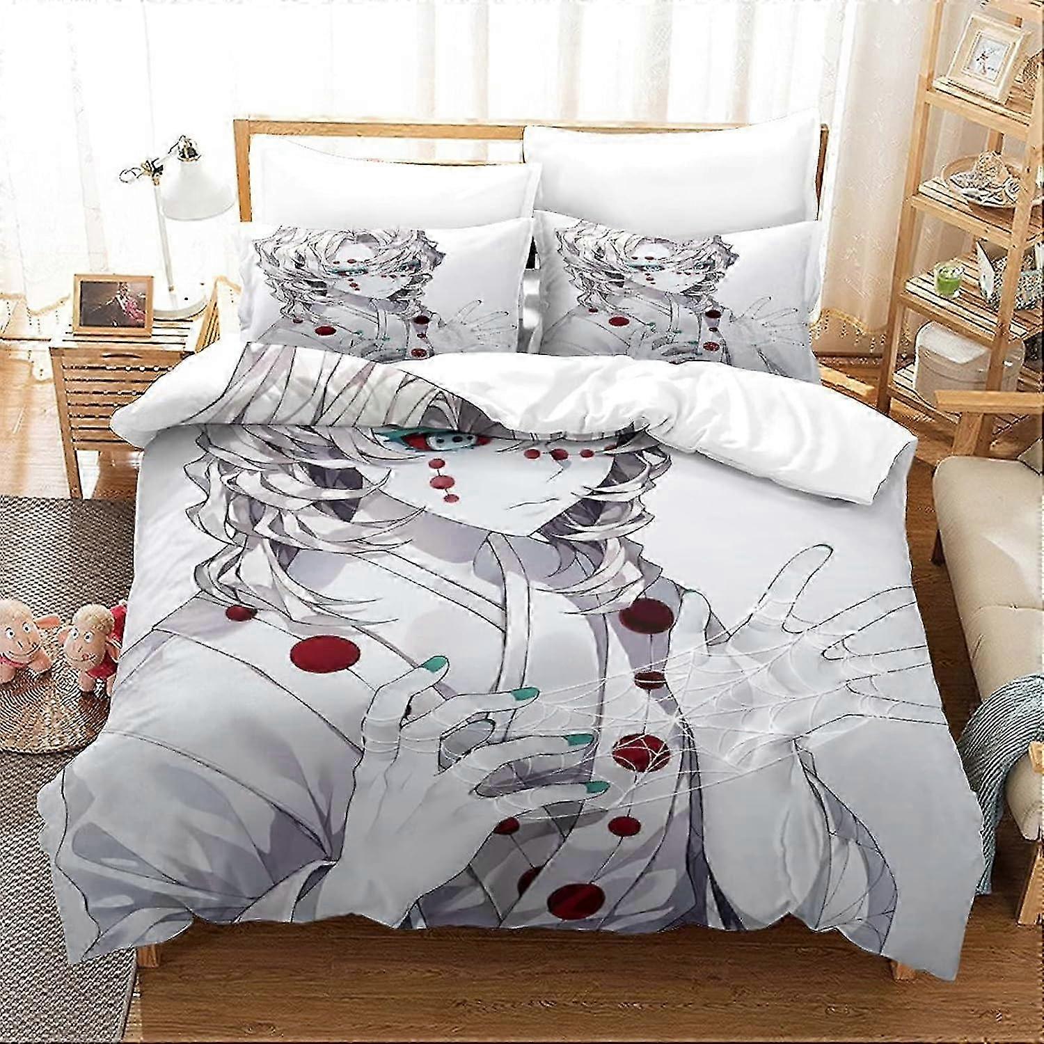 Ghost Slayer Anime Characters Bedding Set with Pillowcases Cartoon Zipper Soft Microfiber Duvet Cover for King 135*200 CM