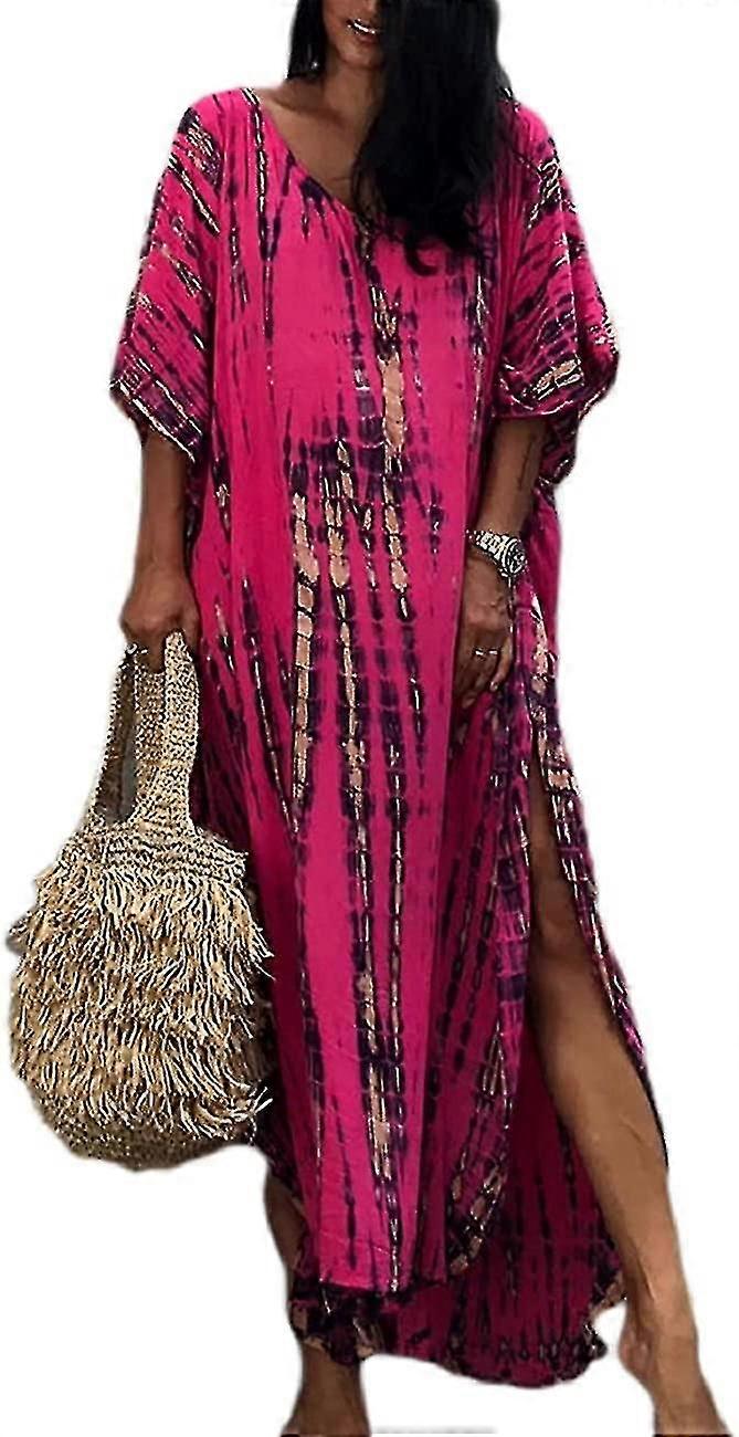 Women Print Beachdress Short Sleeve Plus Size Bathing Suit Cover Ups