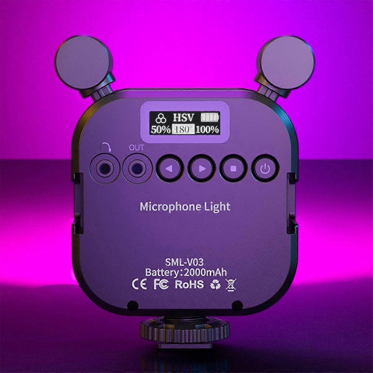 2500K-9000K Microphone LED Fill Light LED Mini Video Vlog Full-Color RGB Mic Light for Smartphone S