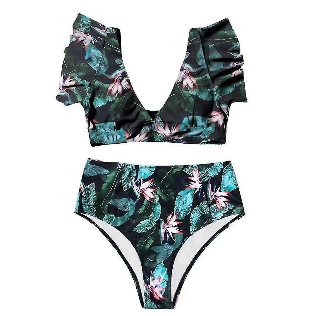 Nouveau maillot de bain Split Col V féminin Ruffle Taille Haute Bikini Maillot de bain