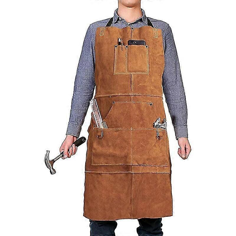 Leather Carpentry Apron, Work Apron With 6 Tool Pockets, Welder Apron For Men Women, Heat Resistant Flame Retardant Workshop Apron, Adjustable From M