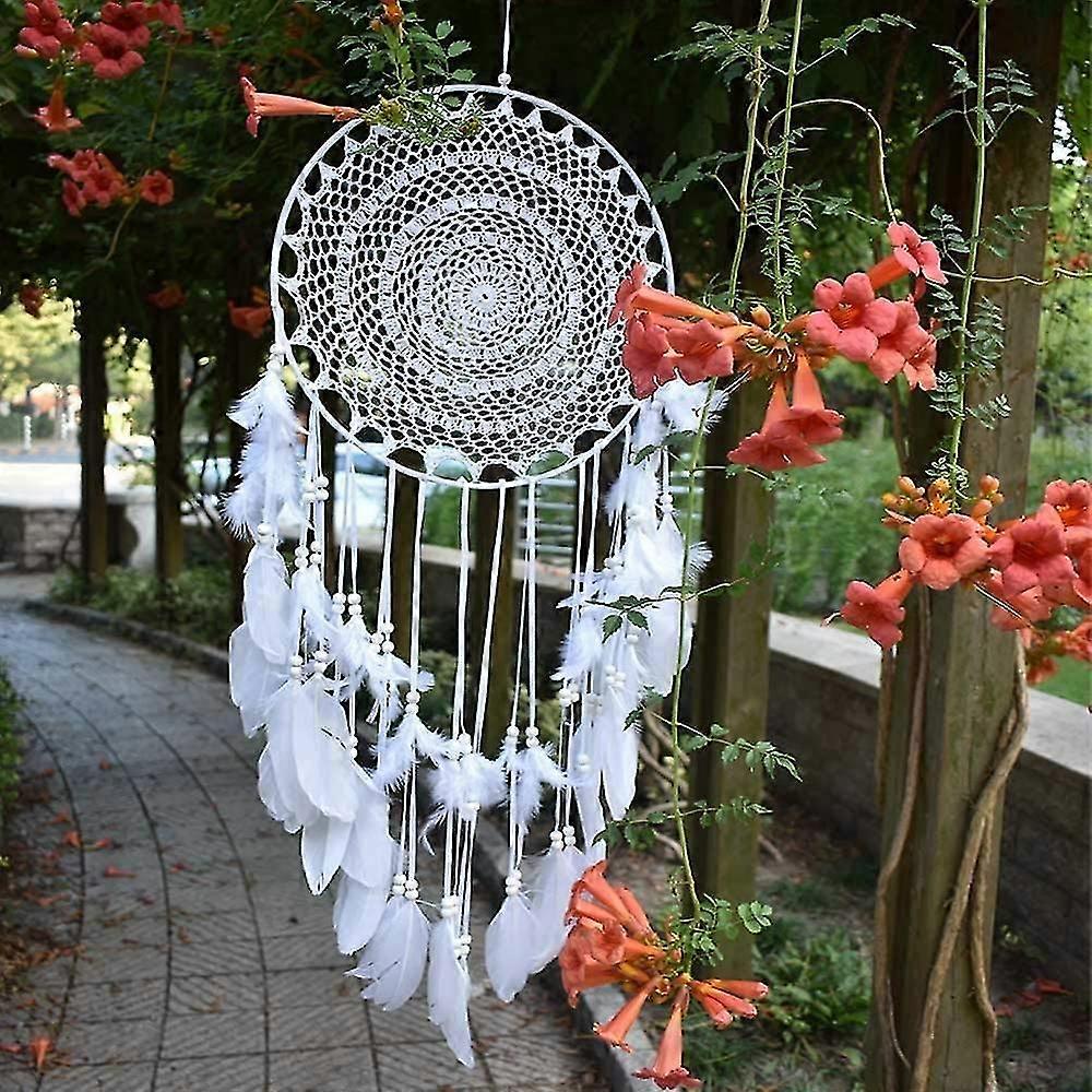 Large Boho Dream Catcher White Feather Macrame Home Decor 35cm ,white