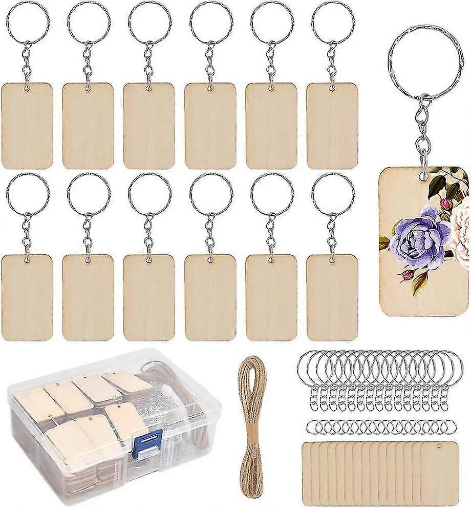 80pcs Heilwiy Wooden Rectangular Craft Shape Tag, Wood Pieces Heilwiy Rectangle-shapedand With 80 Pcs Heilwiy Key Gift