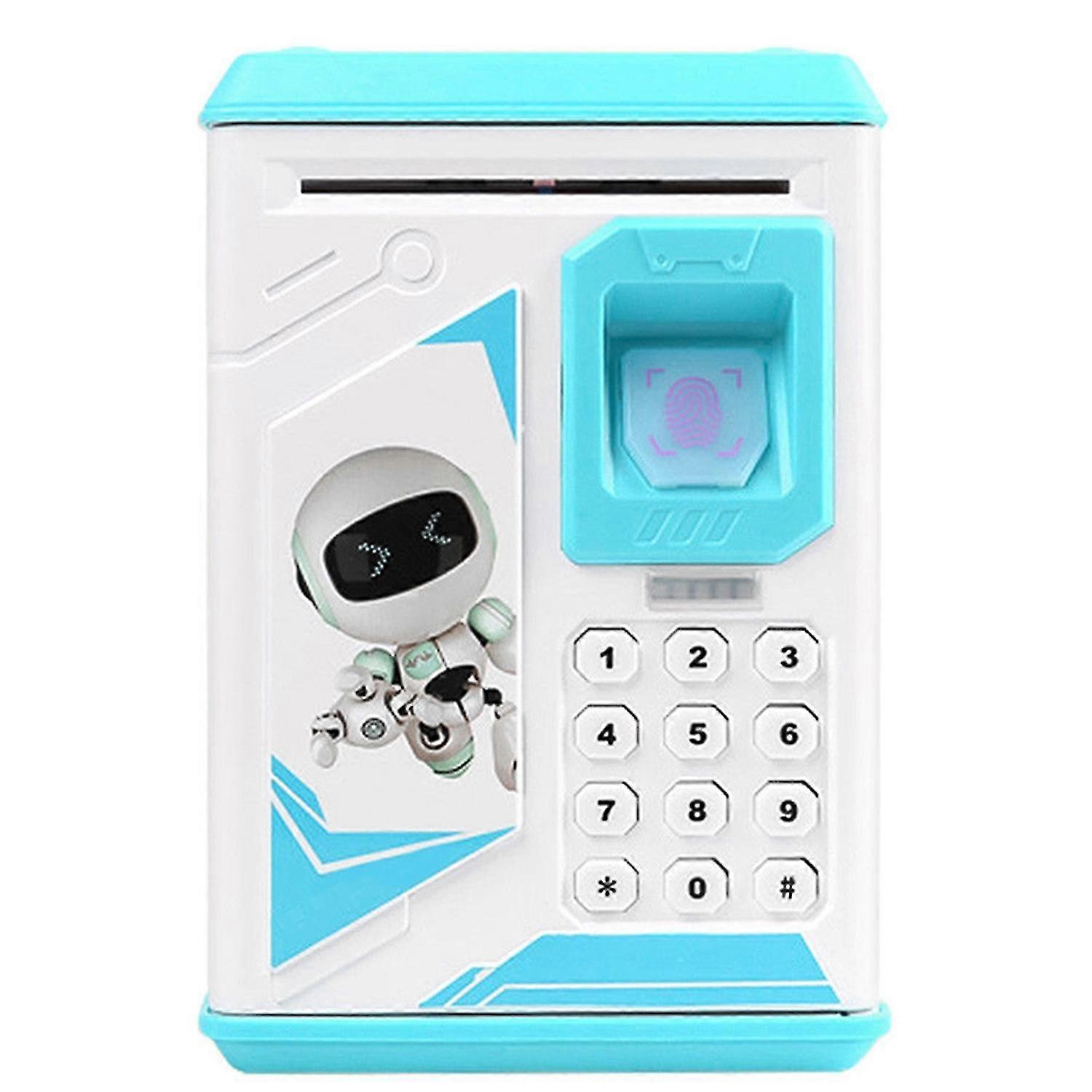 Electronic Piggy Bank Atm Password Fingerprint Money Box Cash Coins With Music,blue