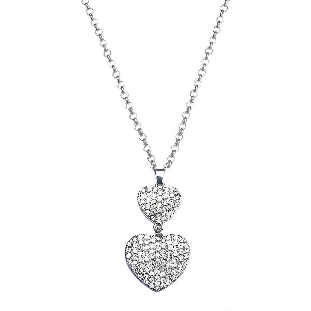 Double heart crystal necklace female