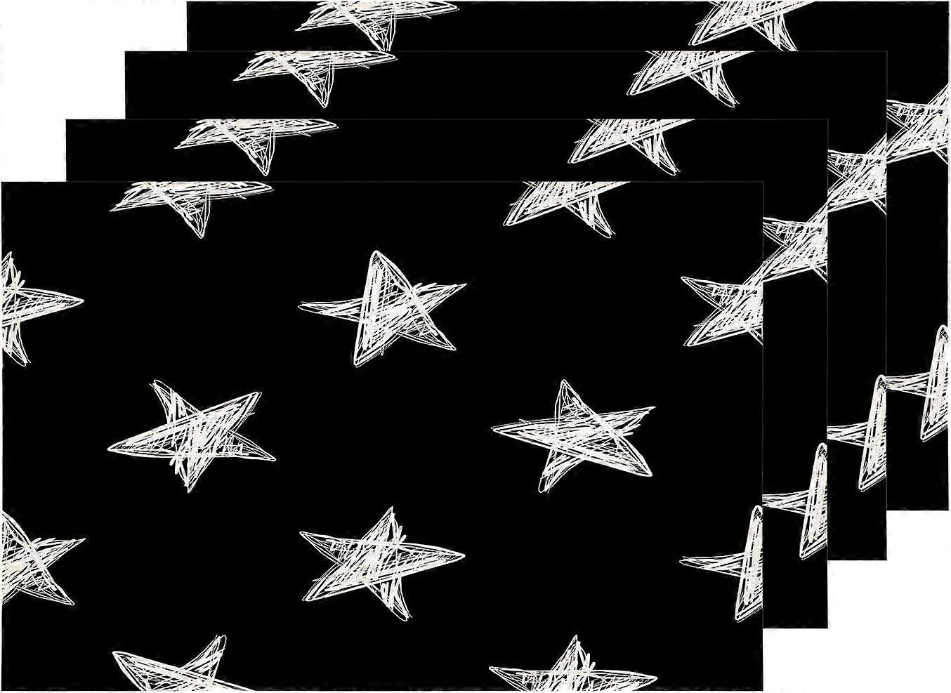 étoiles étoile noir blanc sets de table, tableau noir étoiles tapis de table toile de jute lavable double étage isolation thermique pour table à manger table de cuisine ensemble de 4