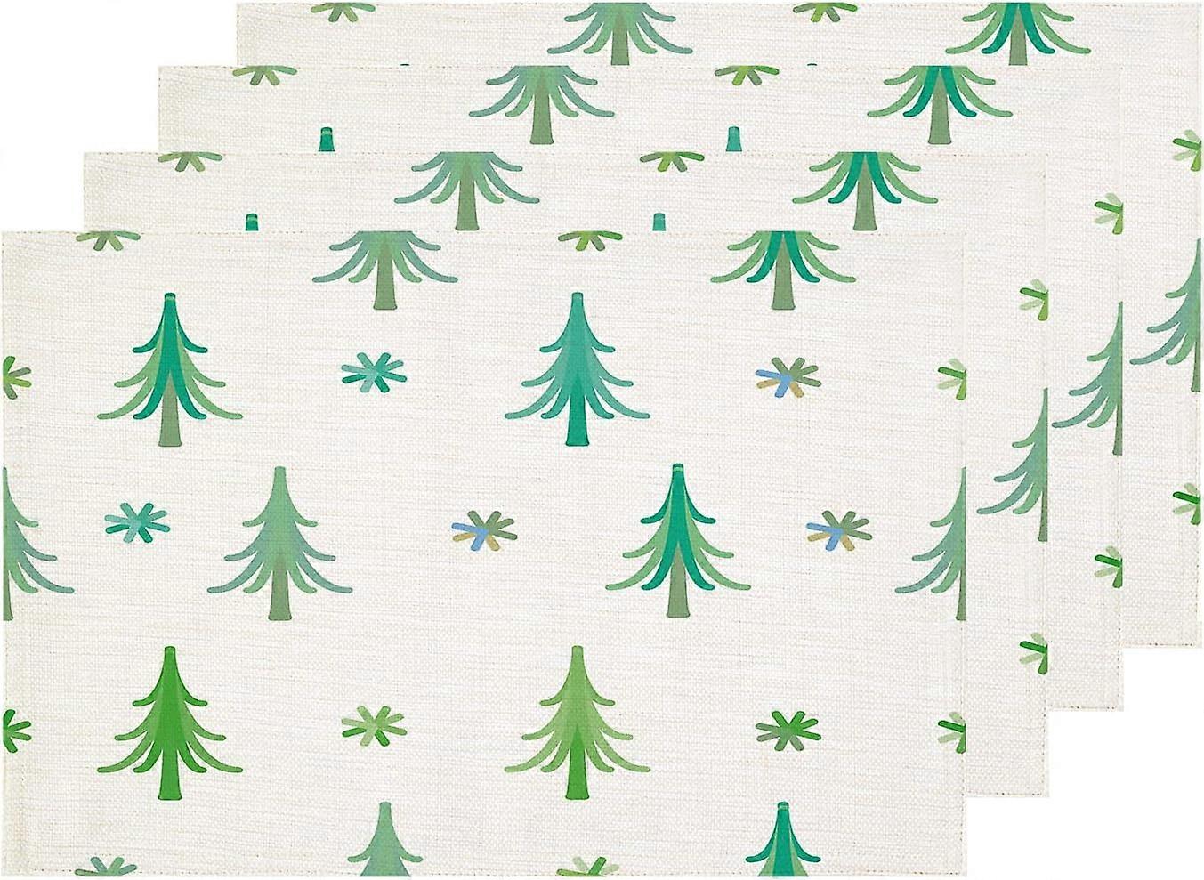 Clair vert de Noël arbres de Noël sets de table, tapis de table en lin toile de jute lavable à double étage isolation thermique pour table à manger table de cuisine ensemble de 4 (