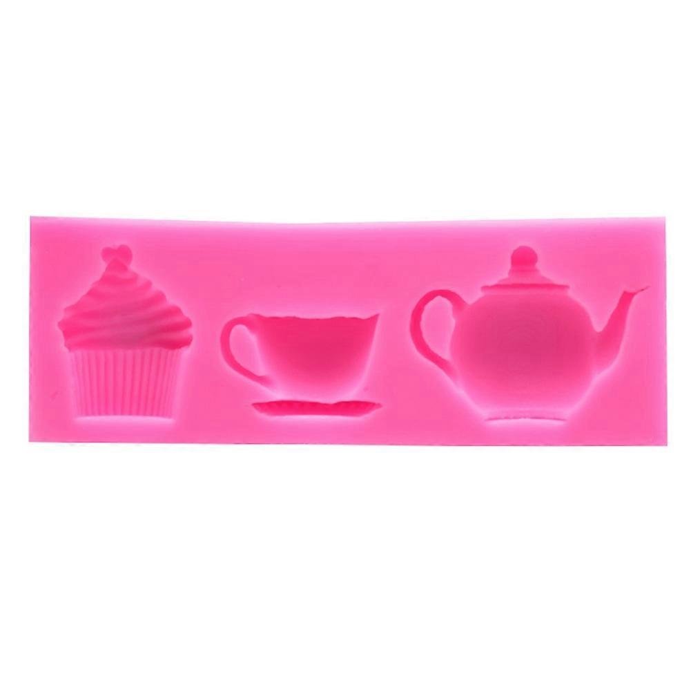 3 Cavity Silicone Teapot Cup Cupcake Fondant Mold Baking Tray Cake Decor Tool KAESI