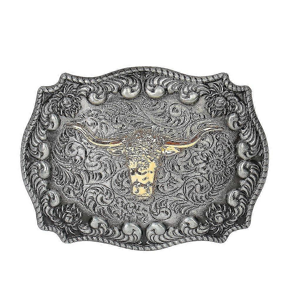 Boucle de ceinture western à longue corne en alliage de zinc, style cowboy occidental, tête de taureau dorée, style rétro