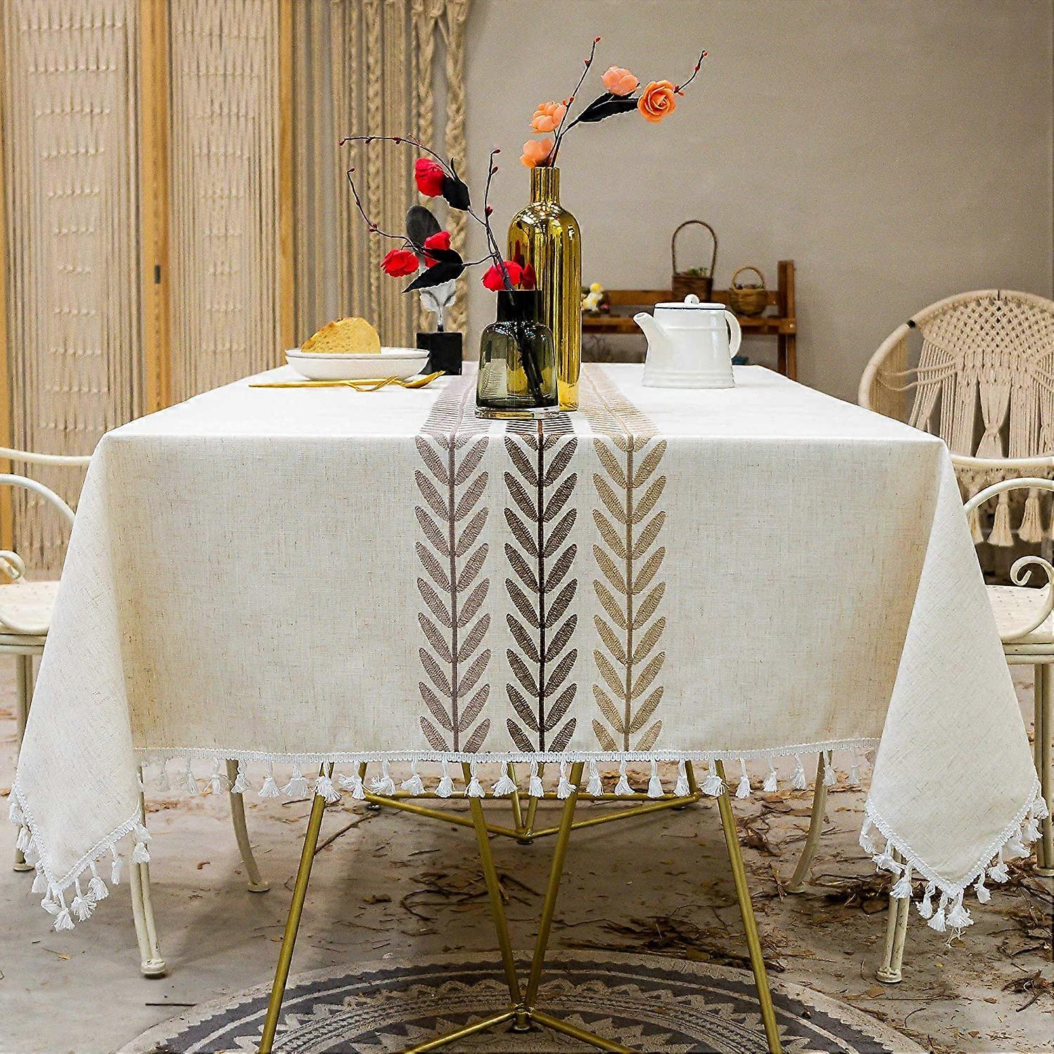 Tablecloth for Dining Table Rustic Farmhouse Kitchen Table Cloth Coffee Table Cover, Cotton Linen Fabric Small Rectangle Table Cloths for 4 to 6 Seats