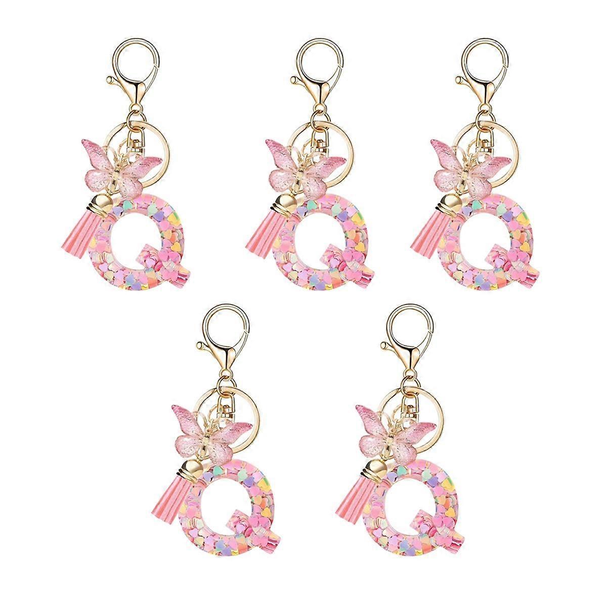 Q Style Letter Pendant Pink Cute Initial Keychain Butterfly Keychain