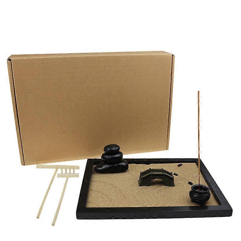 リラクゼーションと瞑想のための香ホルダー禅の装飾を備えた日本のミニゼンガーデンサンドボックスキット - ホームデコレーション、オフィスアクセサリー