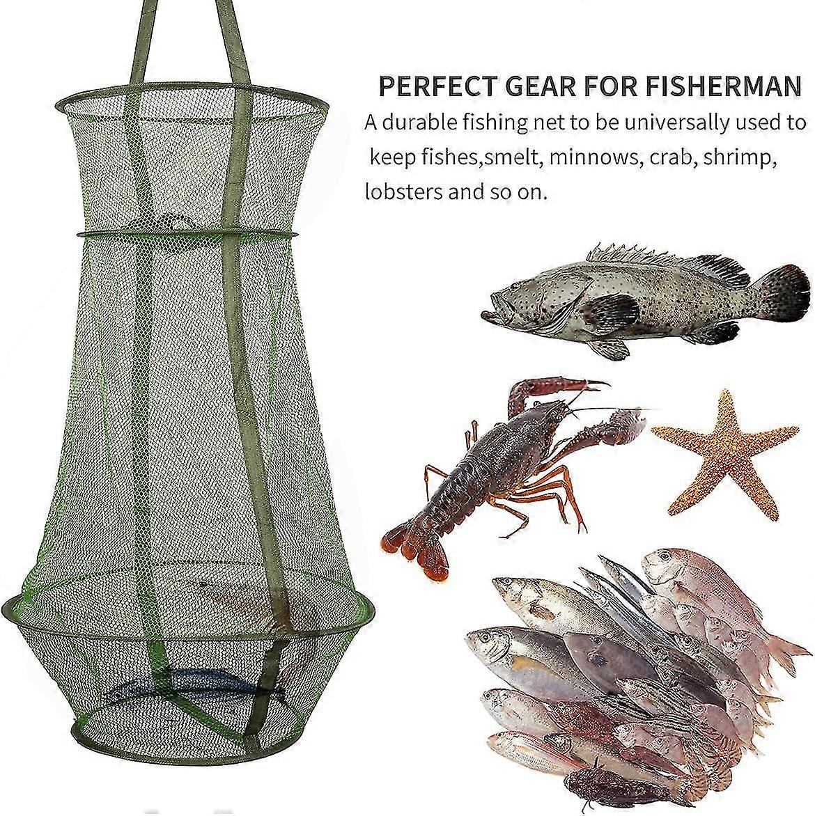 Fishing Cage Fishing Basket Collapsible Bucket Bag Fish Bait Trap For Fisherman To Hold To Keep Fishes Minnows Shrimps Lobsters Crab Fishing Net, Fold