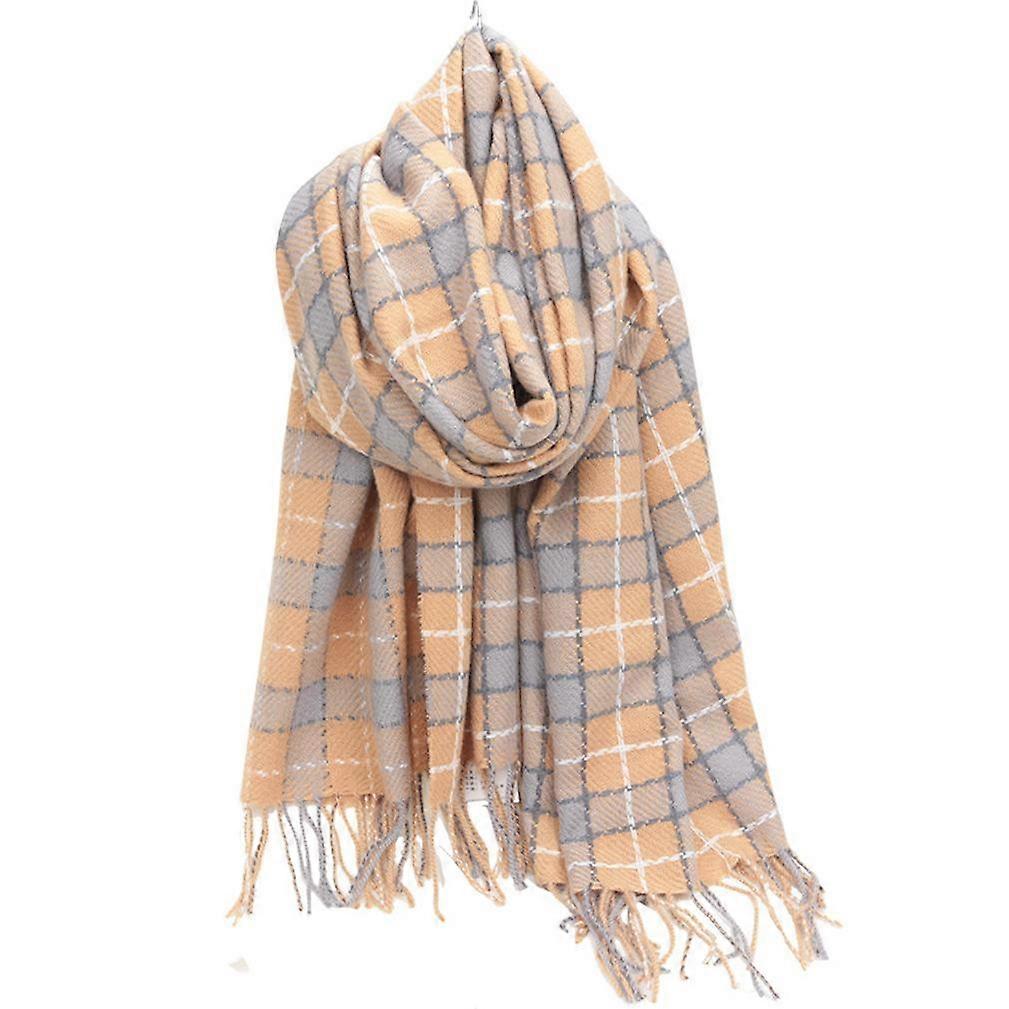 Winter Plaid Pashmina Scarf Warm Neck Fringed Wrap Thicken Shawl for Students