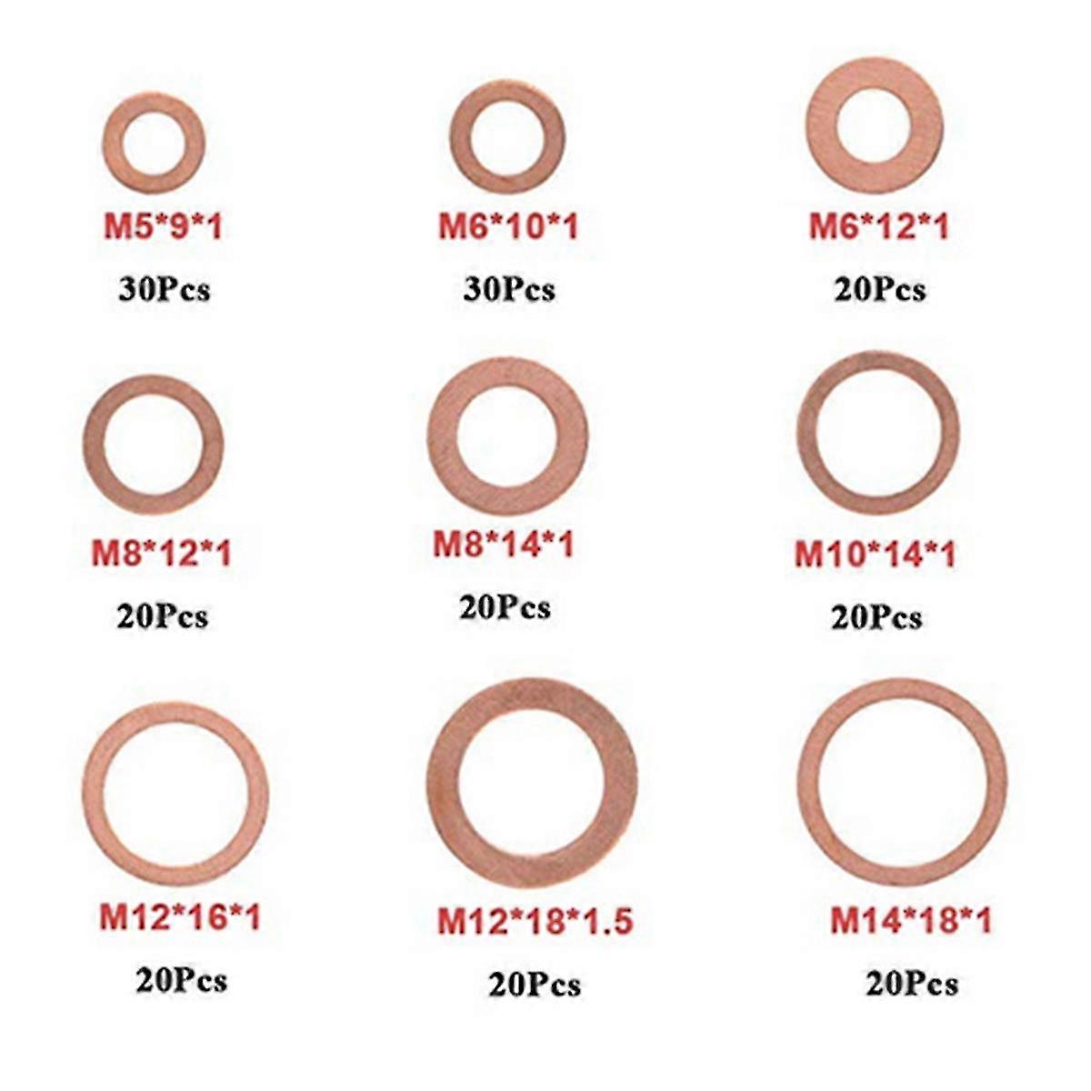 200 Pcs Gaskets Sealing Ring Set Copper Flat Washers Copper Rings Assortment