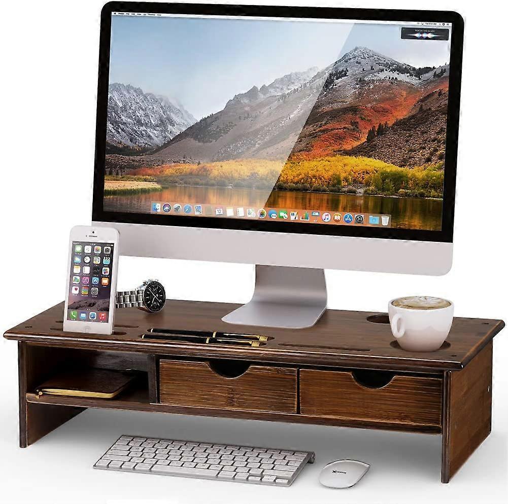 Monitor Stand Riser with Storage Organizer Drawers BambooRetro Brown