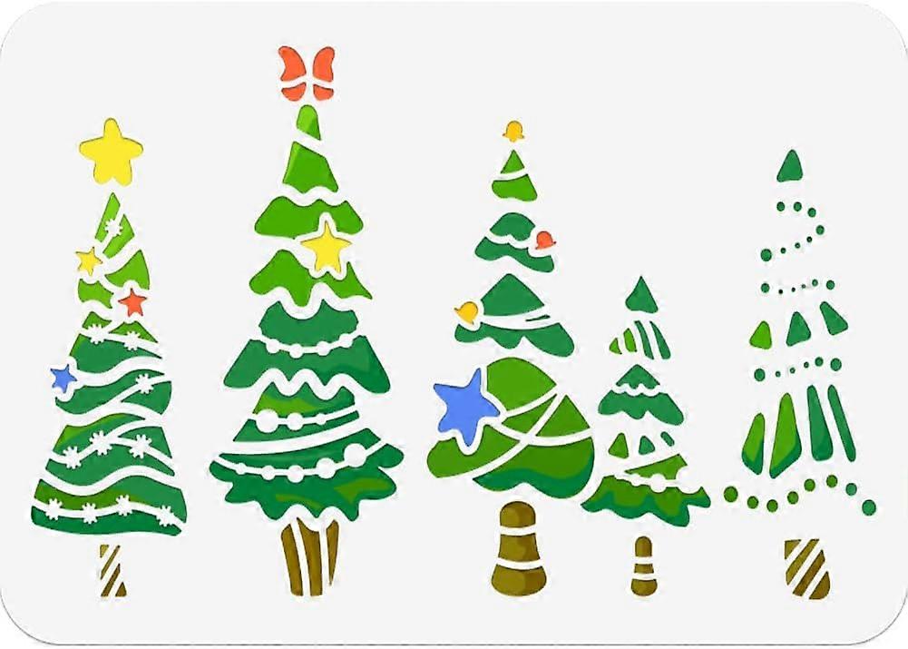 Simple Christmas Tree Painting Stencil 11.7x8.3 Inch Reusable DIY Art and Craft Stencils Hollow Out Drawing Painting Template for Painting on Wood Fab