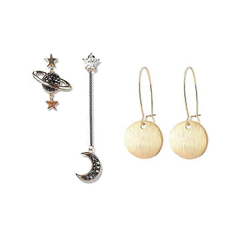Asymmetrical Vintage Opal Sun And Moon Planet Earrings Bohemian Tassel Design (yu-b)