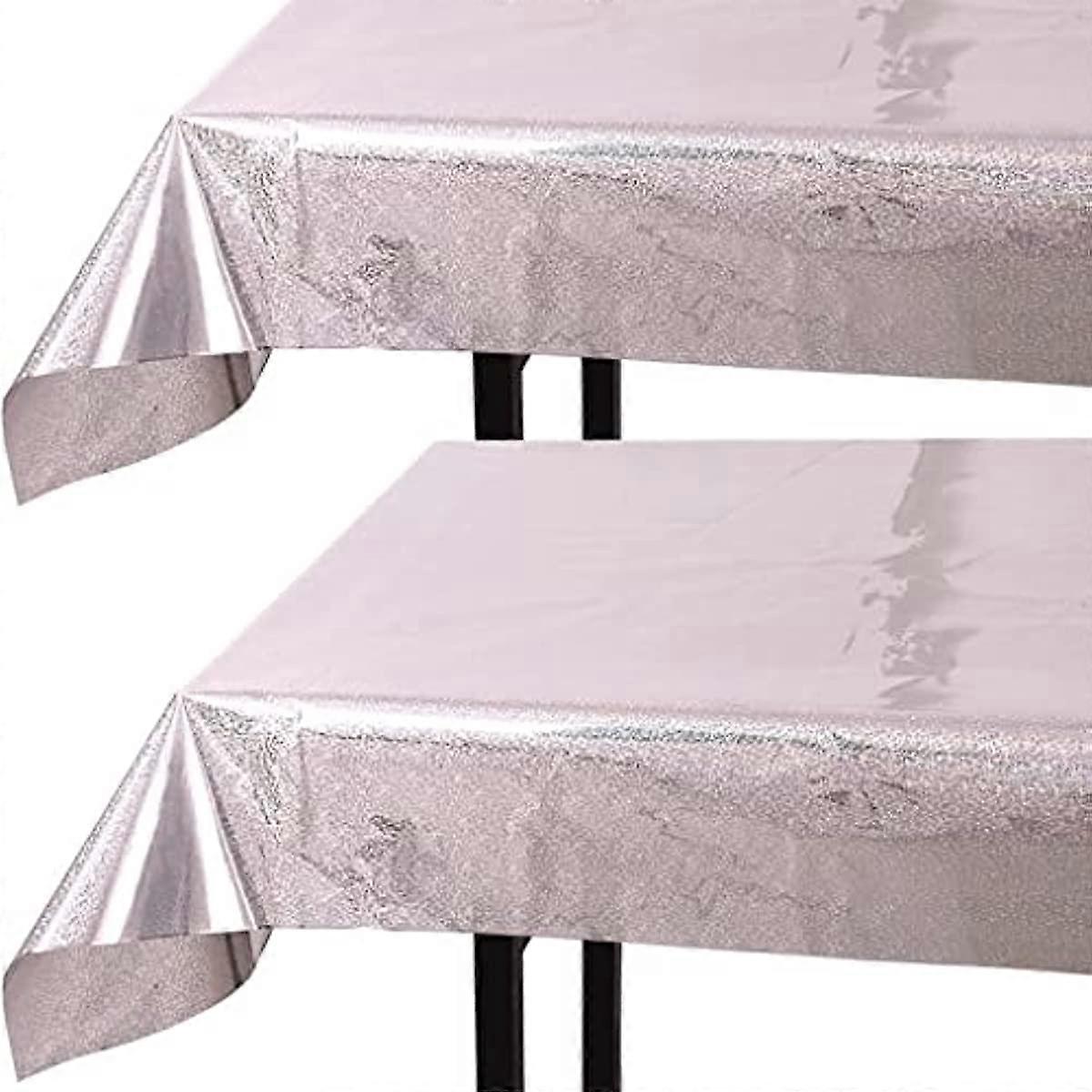 Disposable Plastic Tablecloths - 2-Pack Table Cloth for Parties - 108" x 40" Party Table Cloths Set - Silver Disposable Tablecloths for Rectangle Tabl