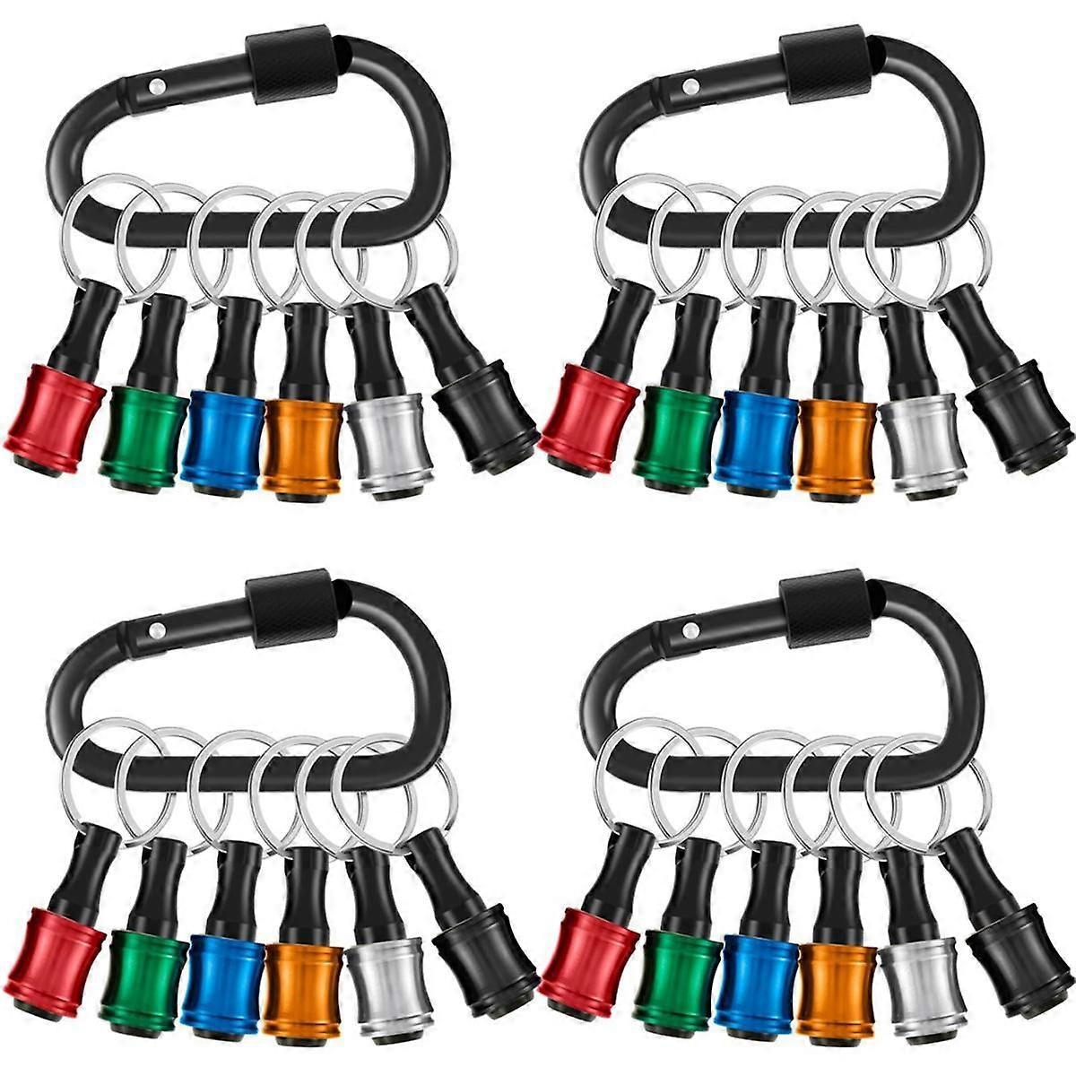 4Sets Hex Shank Screwdriver Bits Holder, Bit Holder Keychain for Impact Driver with Black Carabiner