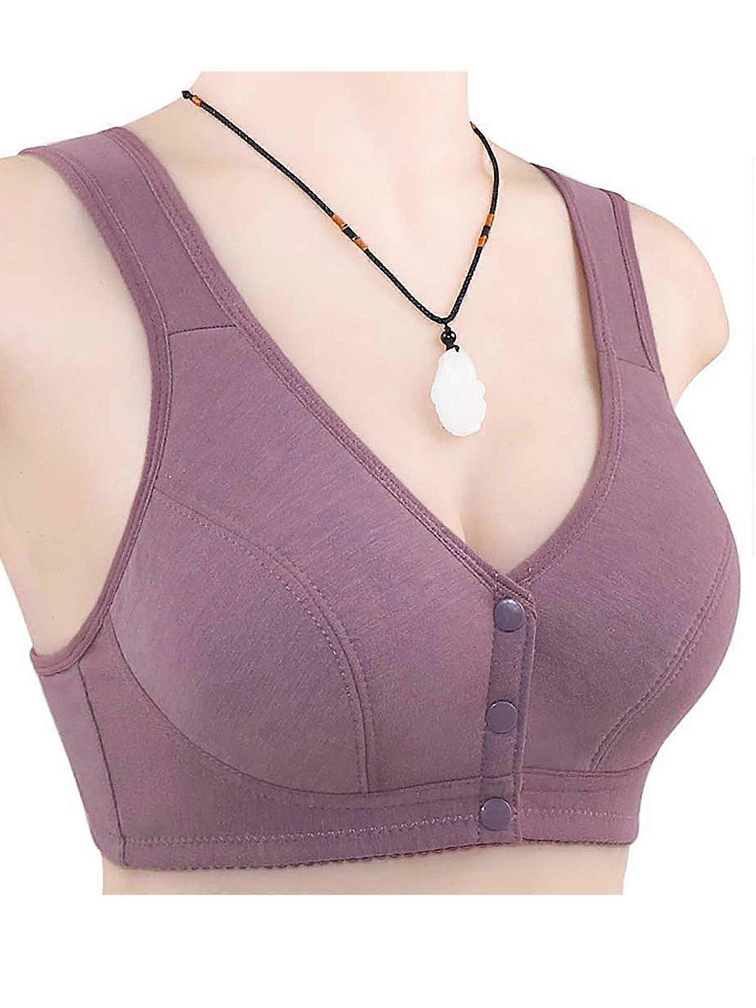 Womens Lingerie Bras Front Buttons Vest Bra Non-Wired Comfy Soft Underwear Plain