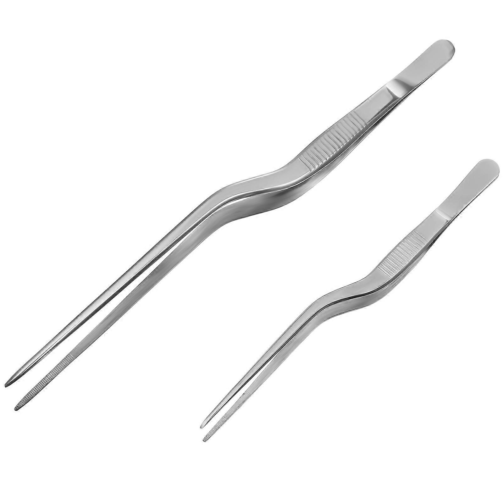 2 Pcs Fine Point Tweezers Fish Bone Tweezers Tongs Cooking Food Plating Tweezers Offset Spatula Curved Tip Tweezers