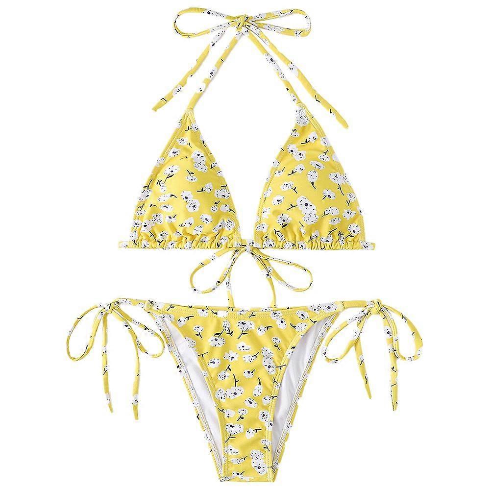 Vrouwen Tweedelig Halter Gewatteerd Top Tie Side Bottom Triangle Bikini Badpak