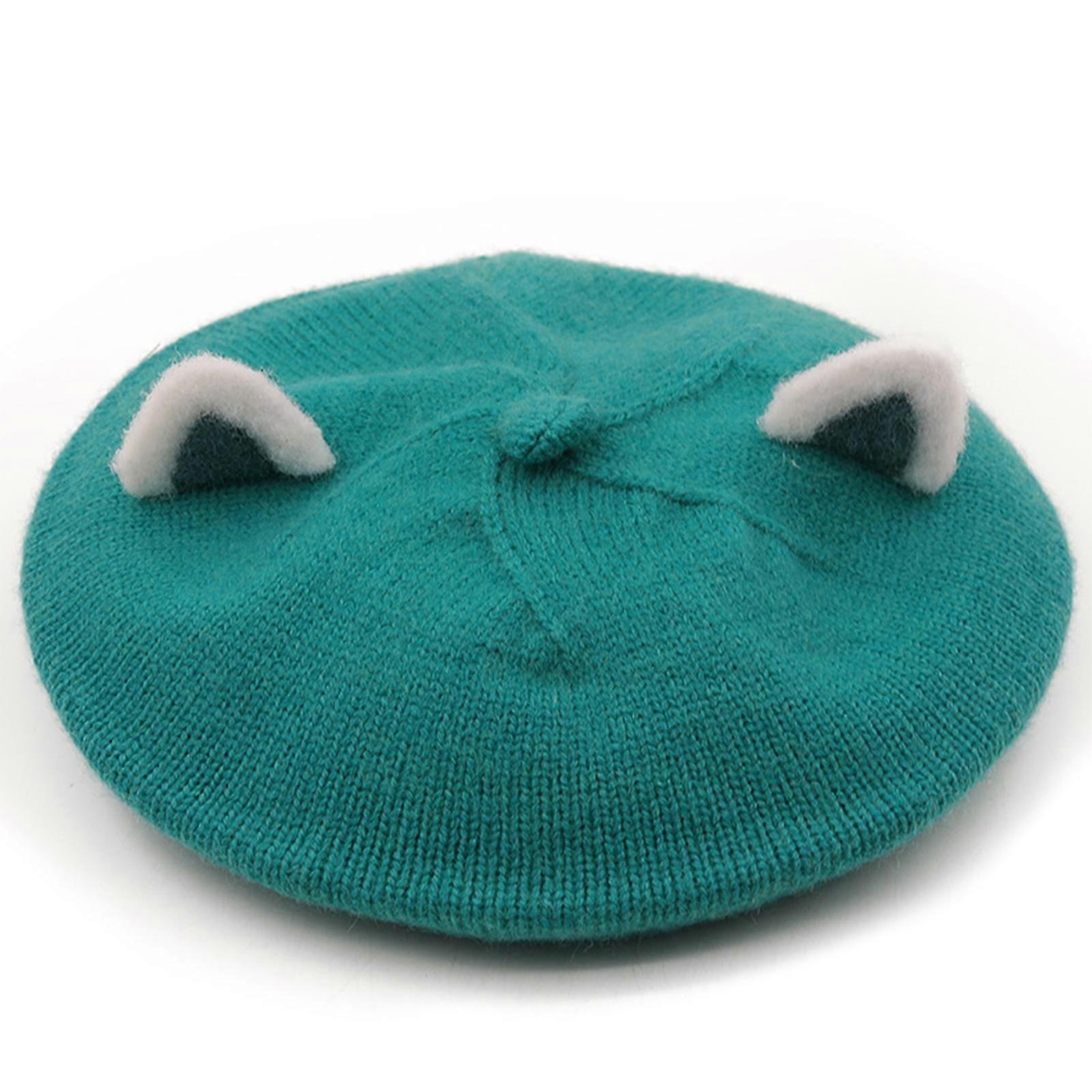 Kawaii For Cat Ears Painter Hat Solid Color Knit Beret Windproof For Skiing Camp