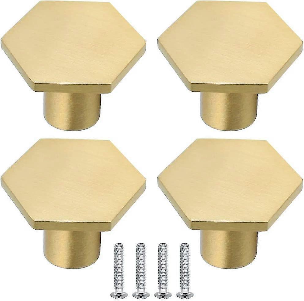 4 Pieces Solid Brass Hexagon Knobs 34mm Diameter Single Hole Drawer Small Knobs  Gift