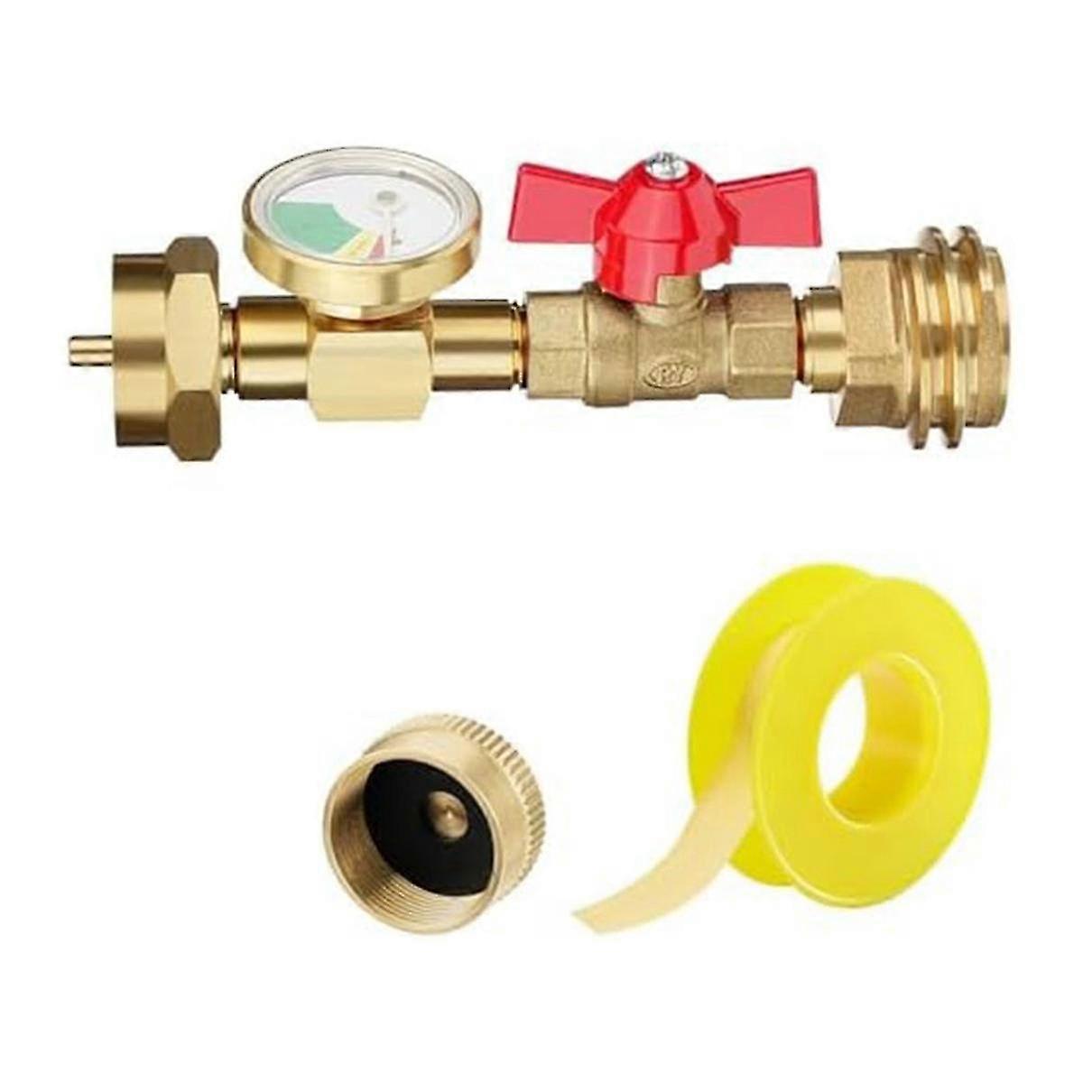 1Lb Propane Tank Adapter, 20Lb to 1Lb Converter with Gauge and On/Off Valve for Disposable Cylinders