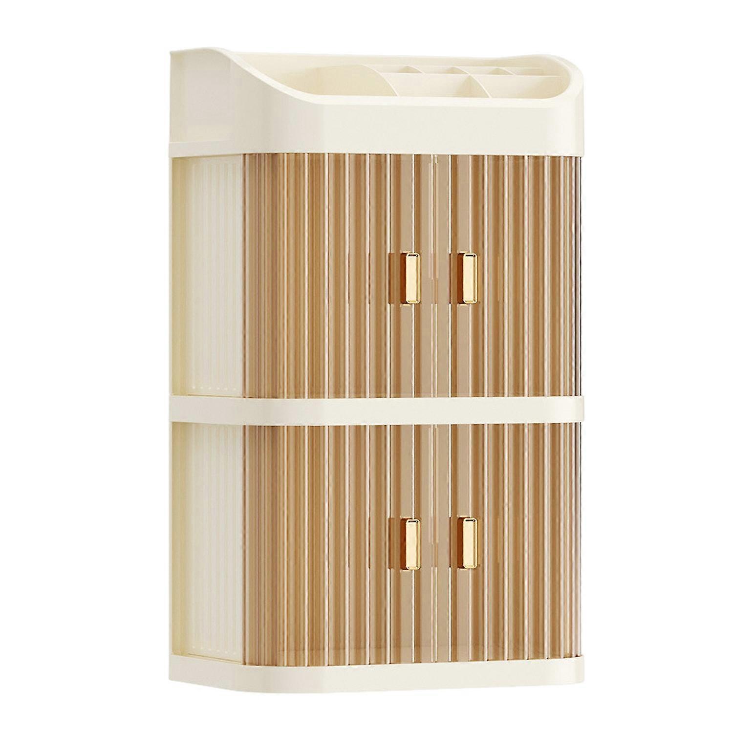 Makeup Storage Box Large Capacity with Transparent Door 2/3 Layer Multi Compartments Bedroom Desktop