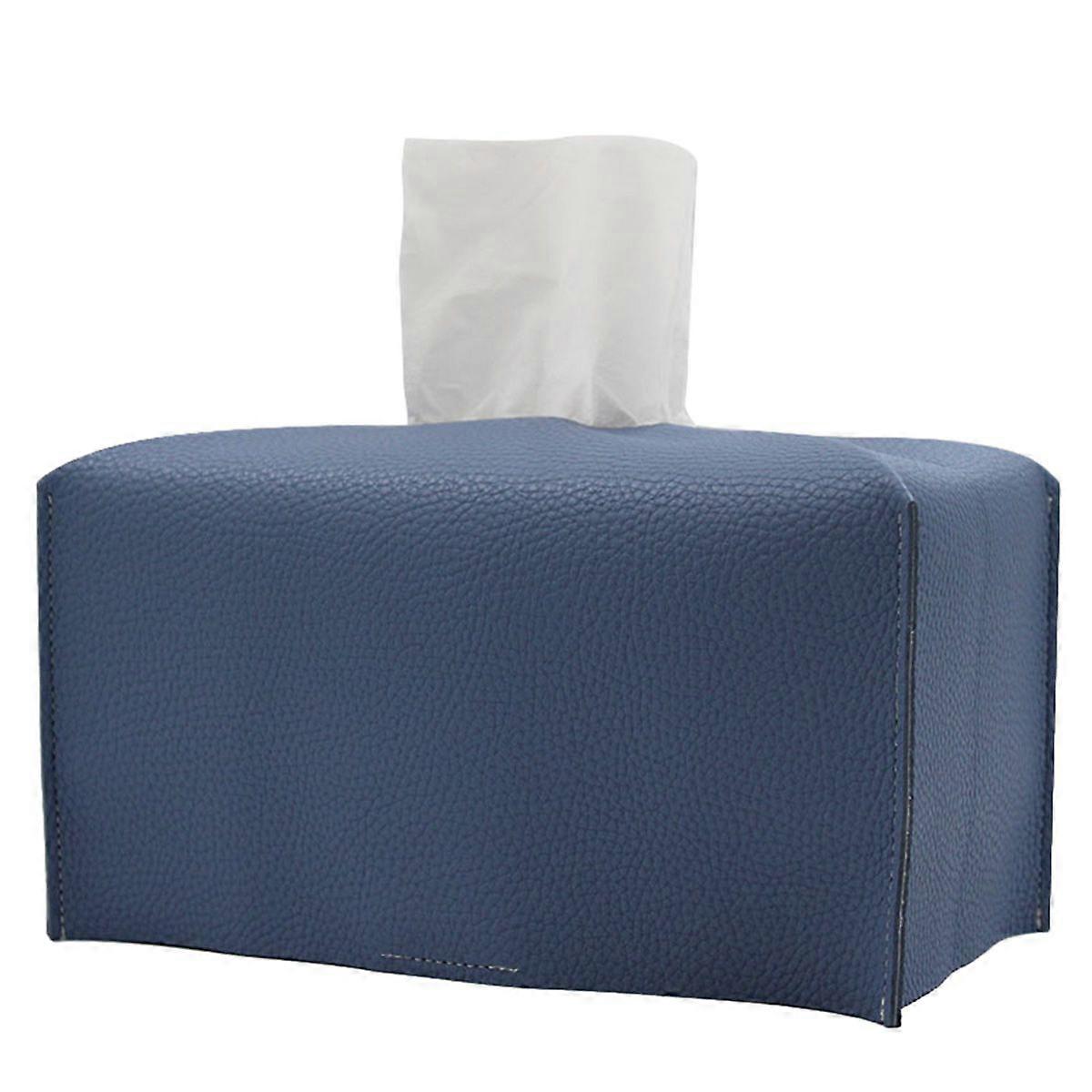 Tissue Box Cover, Modern Decorative Leather Rectangular Tissue Box Case Organizer Holder for Vanity Countertop -Blue