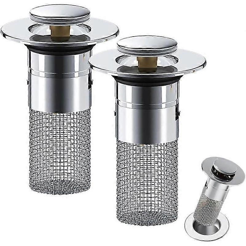 2PC Stainless Steel Floor Drain Filter Universal Sink Strainer Pop-Up Sink Plug Anti-Blocking Drain Filter