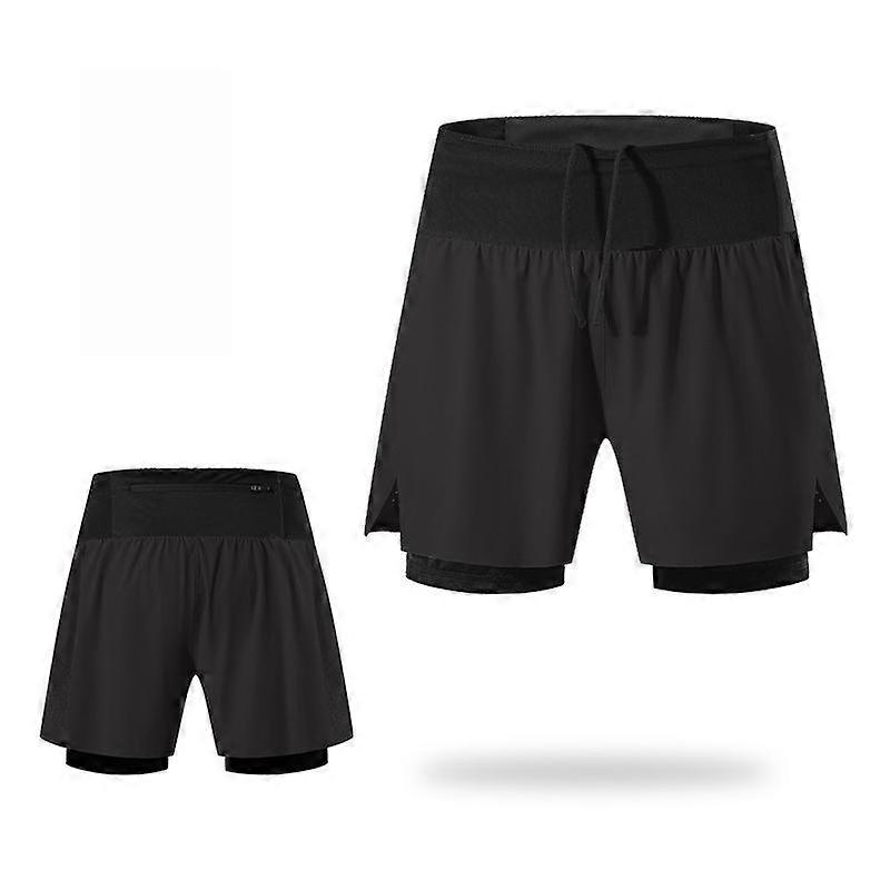 (S-2XL)Men Trail Running Breathable Quick Dry Anti-Chafing Double Layer with Inner Liner Marathon Sport Shorts with Full Pocket