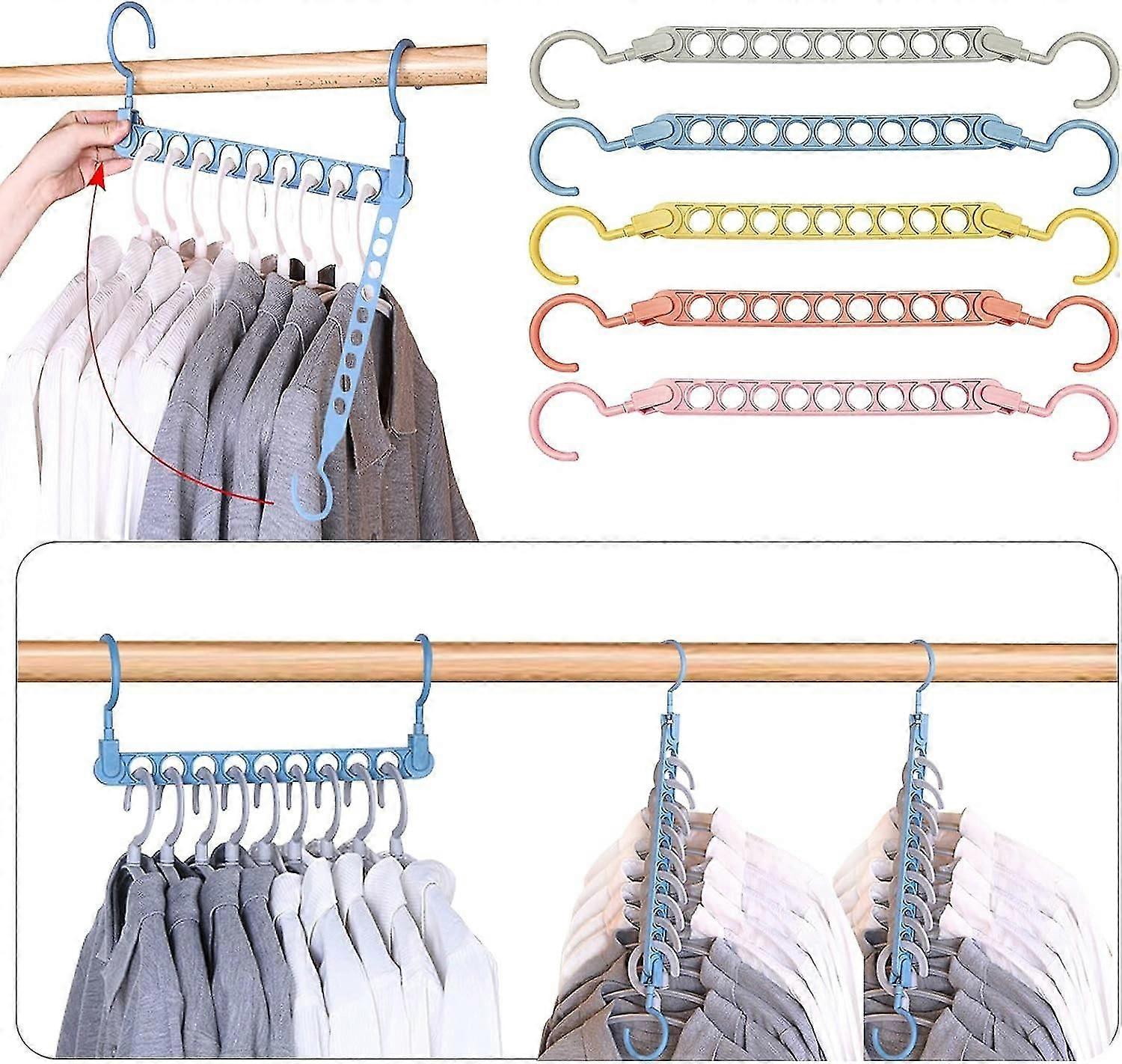 Magic Hanger Rails 5 Standard Wardrobe Storage Hangers Space Saving Clothes Organizer Hanger with 9