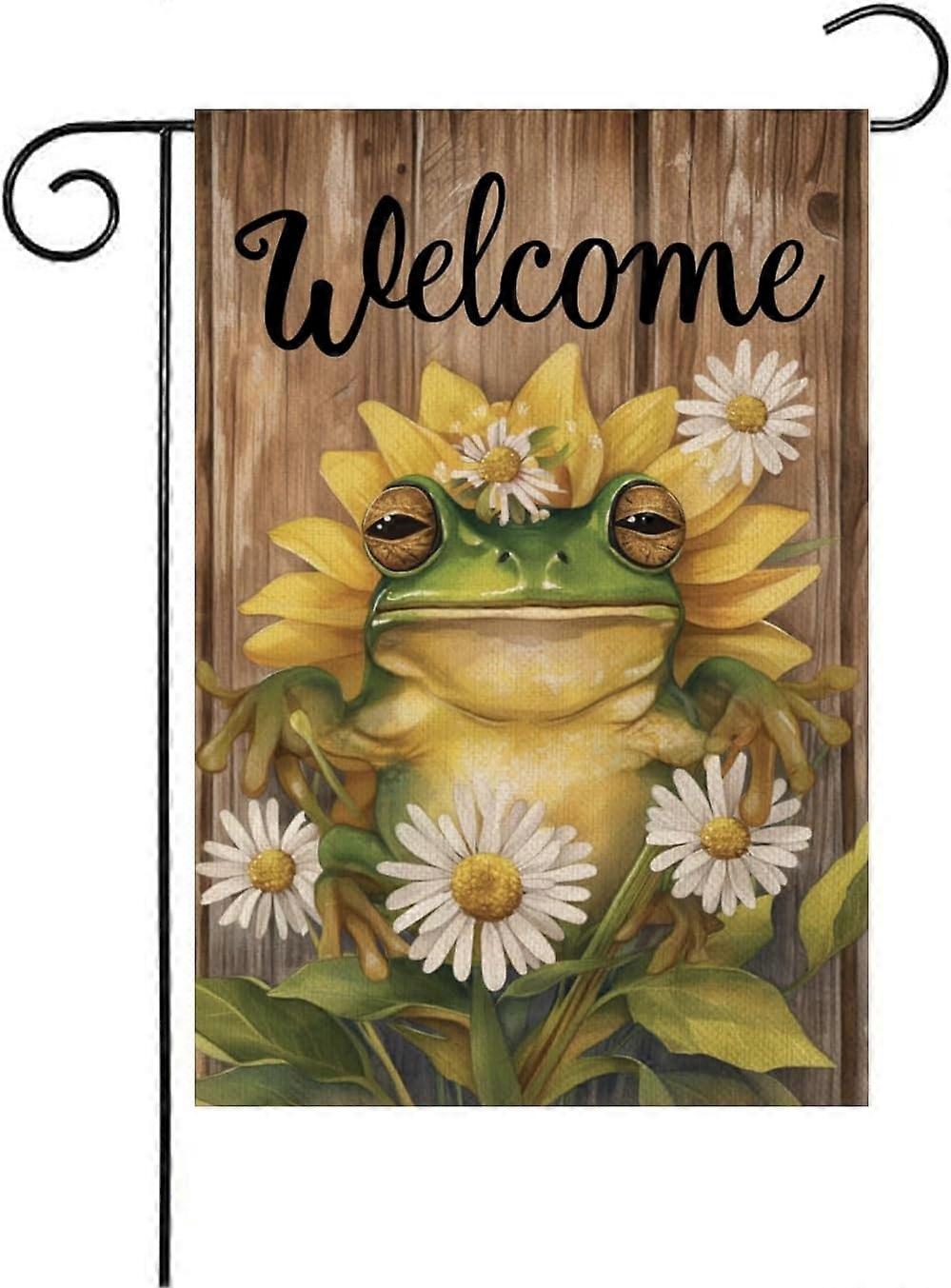 ようこそカエル-ガーデンフラッグ両面28x40インチ夏のヒマワリヒナギク(5233)