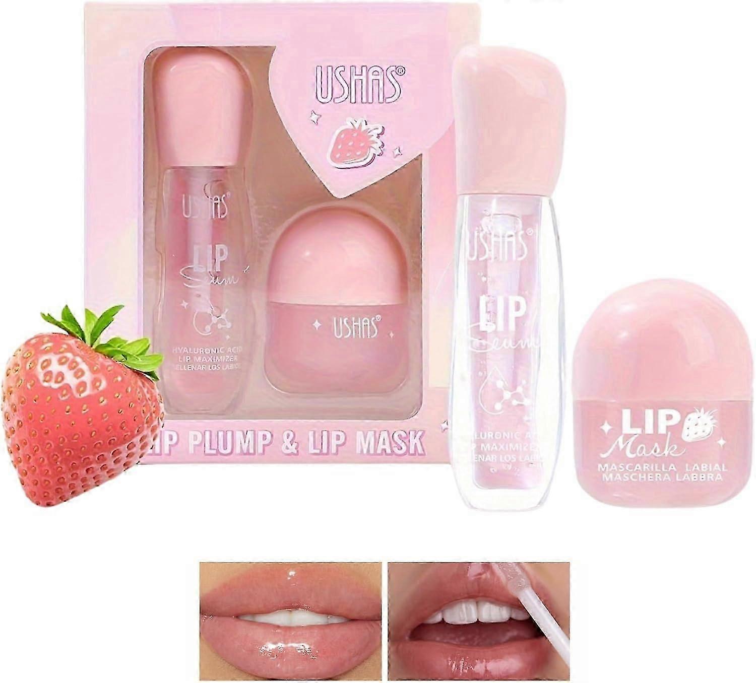 Lip Balm Set Lip Plumper, Strawberry Hydrating Lip Mask Set, Clear Lip Oil Moisturize Lip balm Set, Fade Lip Lines, Non-sticky
