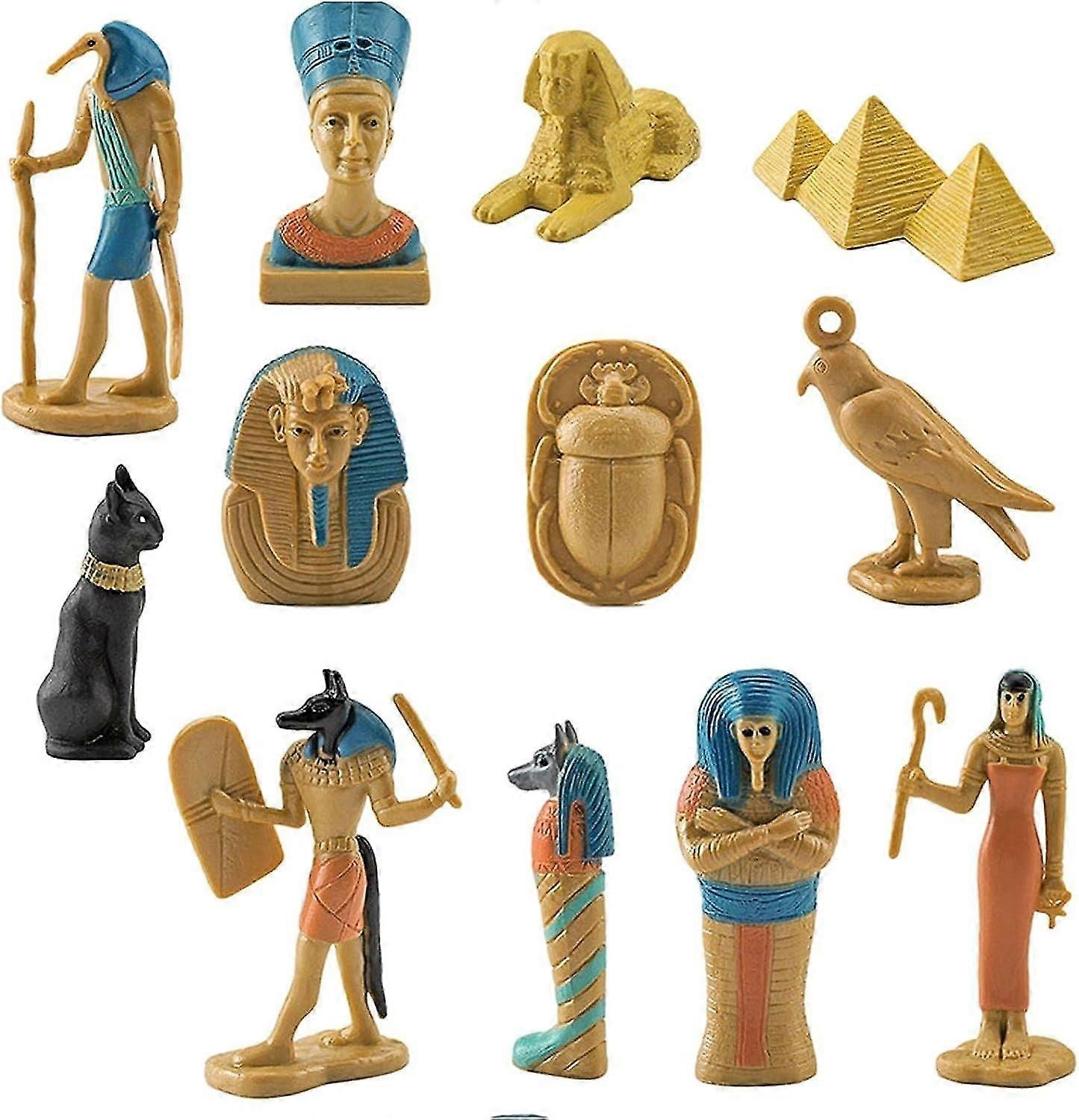 12pcs古代人物、高シミュレーション装飾マルチカラーノベルティミイラケースピラミッドキングツタンカーメン象形文字