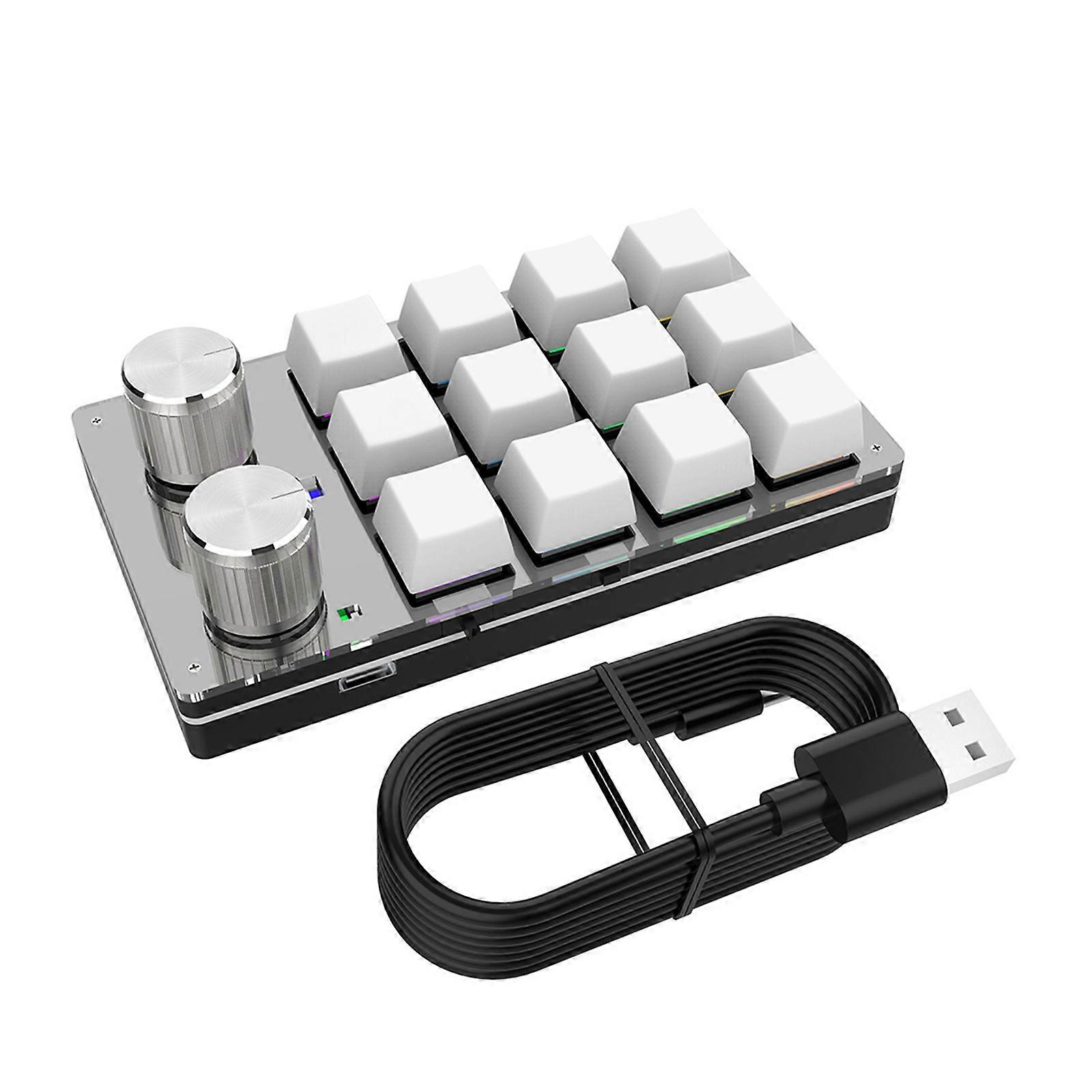 Programmable Keypad 12 Keys 2 Knob LED Gaming Keyboard USB Bluetooth-compatible 2.4G Wireless Programmable Keypad  White