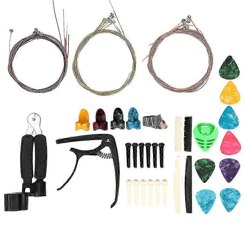 Guitar Accessories Kit Changing Include Strings Capo Celluloid Pick Clip Upper Lower Nut
