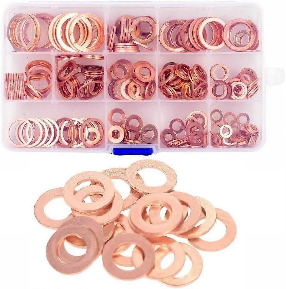 280Pcs Copper Washers With 12 Sizes Copper Washers Flat O Shape Oil Seal Seal Ring With Storage Box