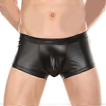 Sous-vêtements découpés à bout ouvert pour hommes Boxer Slip Malle en similicuir extensible avec pochettes Noir Short Lingerie Sous-vêtements Noir XL